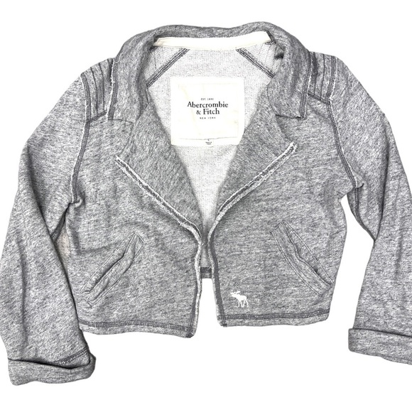 Abercrombie & Fitch Gray Copped Sweatshirt Moto Jacket Large Jersey Knit y2k - Picture 3 of 10